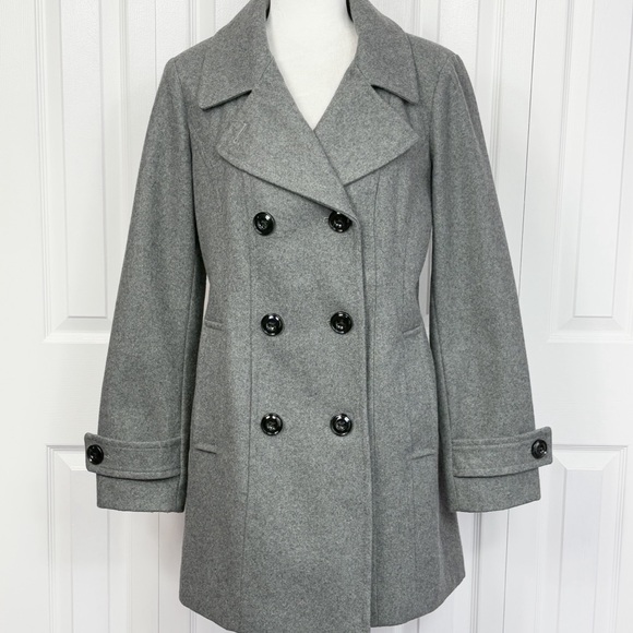 Anne Klein Dressy Gray Wool Blend Double-Breasted Peacoat Medium - Picture 1 of 16